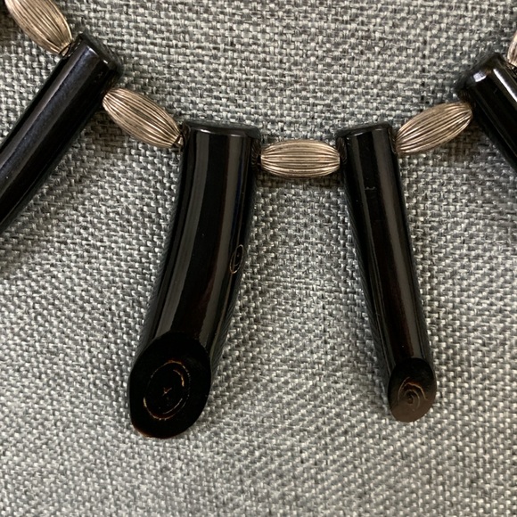 Vintage Sterling and Black Coral Chain Necklace - Picture 8 of 8